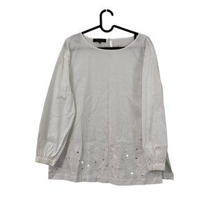 Lafayette 148 New York White Embroidered Blouse Top Womens Size Small